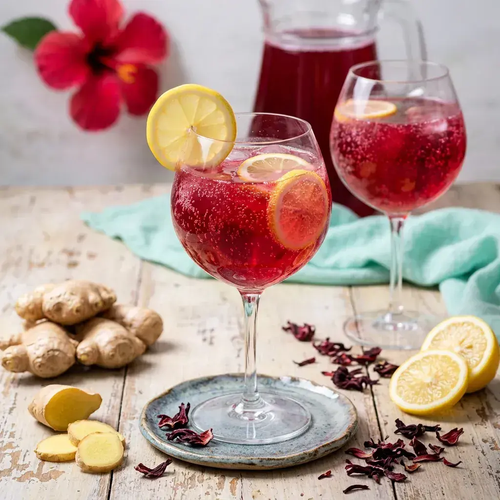 Kombucha Gingembre hibiscus et rondelle de citron