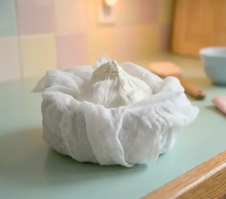 Skyr dans son filet pour l'égoutter
