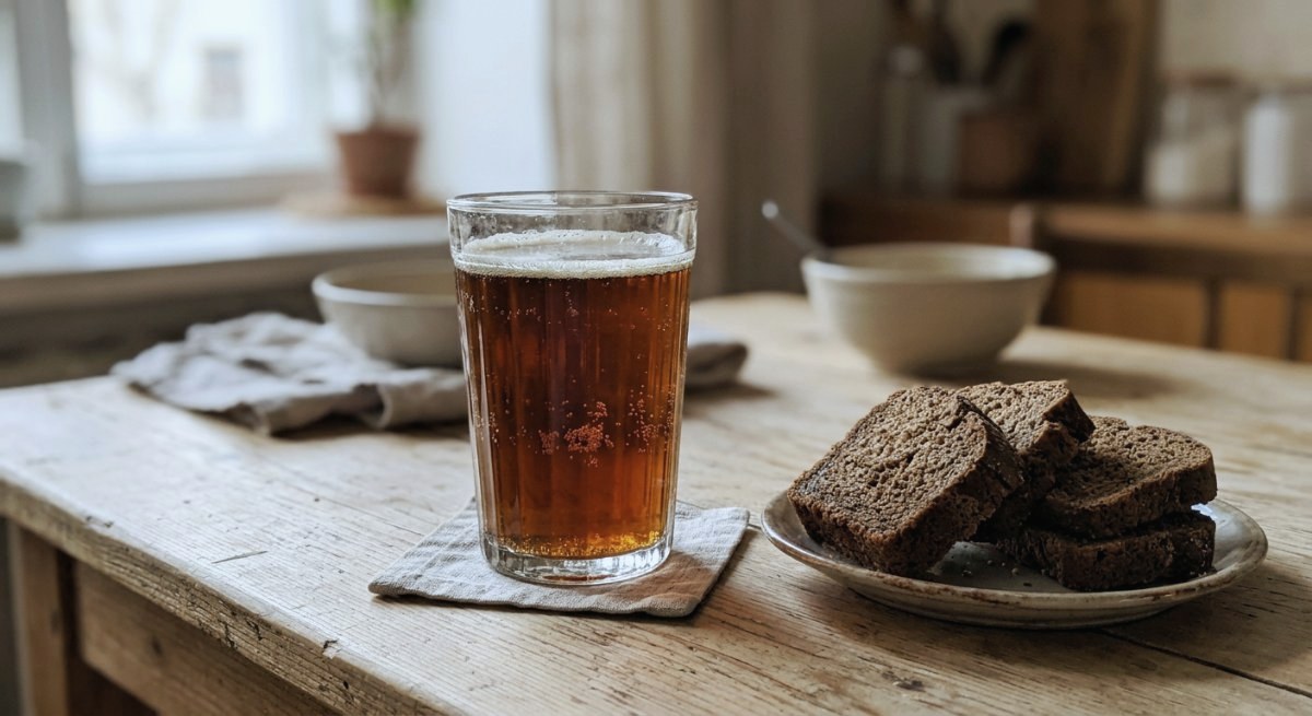 Verre de kvas et pain de seigle